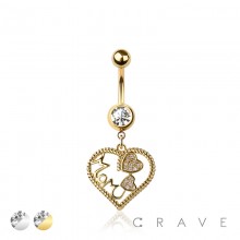 316L SURGICAL STEEL MOM HEART DANGLE BELLY BUTTON NAVEL RING 